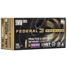 Federal Practice & Defend HST/Syntech Combo Ammunition 9mm Luger 124 Grain Box of 100
